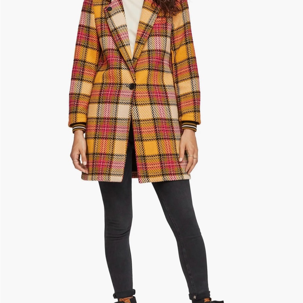 Plaid Women's Coat in Yellow and Pink